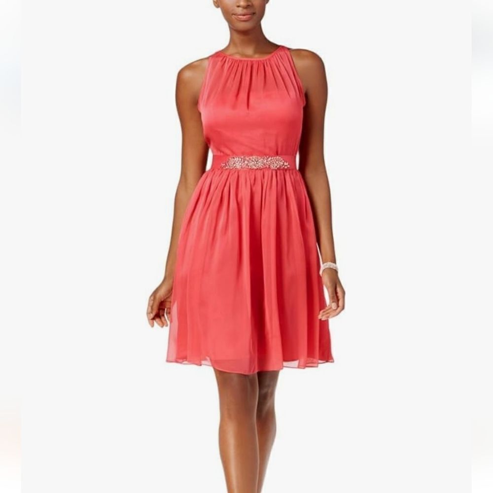 Adrianna Papell Womens Love Story Chiffon Halter Cocktail Dress sz 4